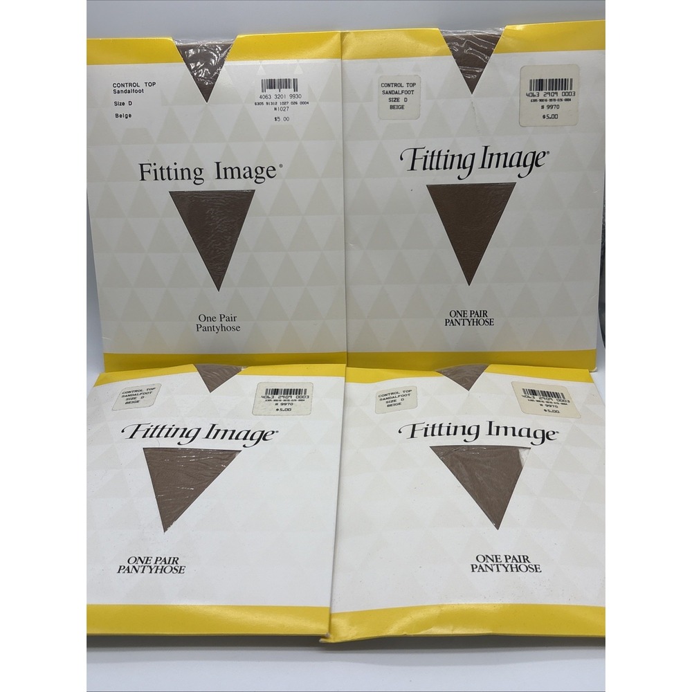 FITTING IMAGE Nylons Control Top Sandalfoot Pantyhose Size D Beige Lot Of 4 VTG